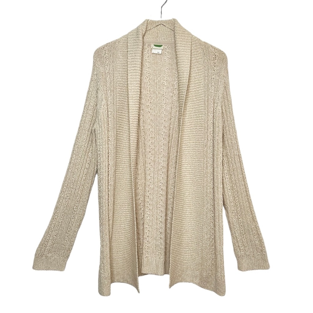 Anthropologie Cream Crochet Knit Open Cardigan Sz L